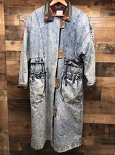 Vtg Rare Sterling Stall Acid Wash Denim Long Trench Jean Jacket Coat Retro Sz 10