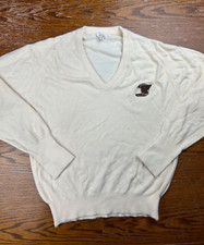 VTG 60s 70s Knitwear by Di Fini Cream Sweater Sz S USA Made Motorcycle Helmet