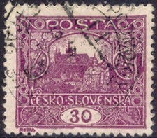 TSCHECHOSLOWAKEI 1919 Hradschin 30H dunkellila ABART rechter weisser Doppellinie