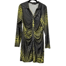 Nasty Gal Polka Dot Long Sleeve Ruched Front T-Shirt Dress Black Yellow Size 12