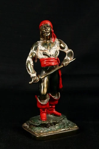 Vintage 1920s Bronze Patinated Polychrome Pirate Bookends by Pompeian Bronze