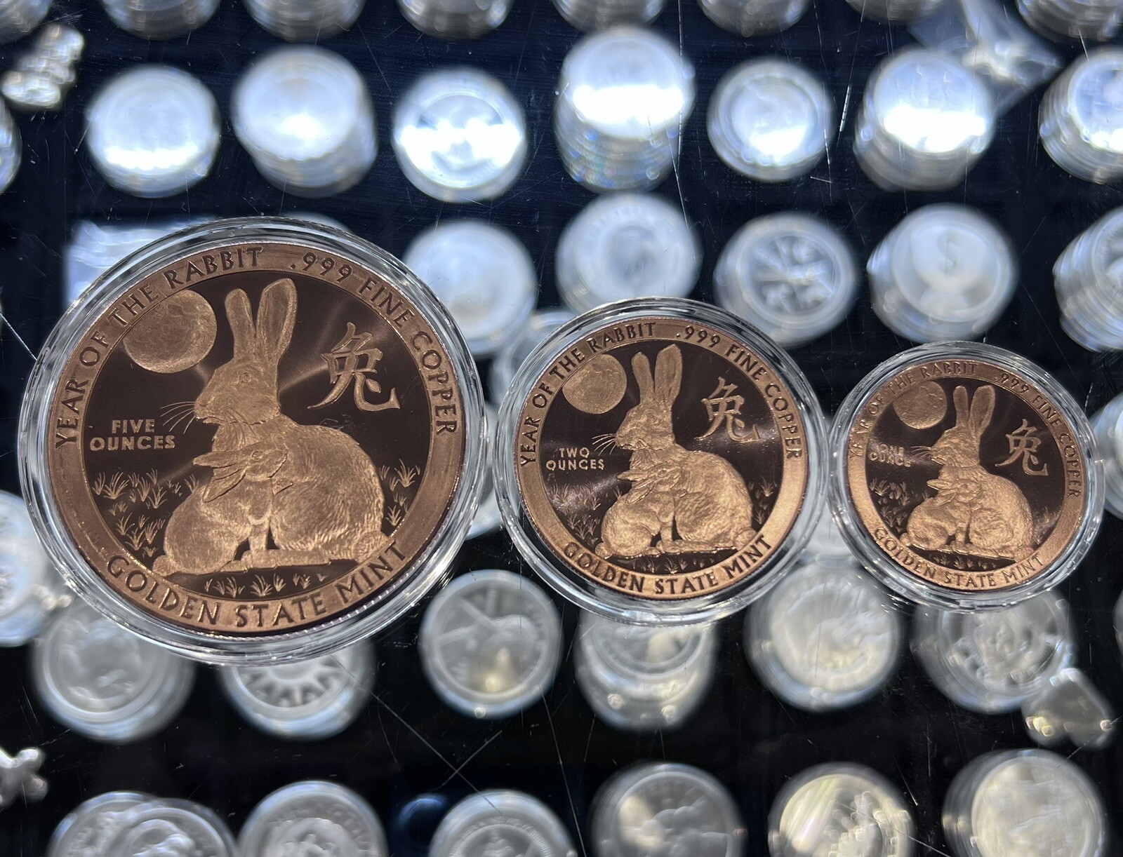 Copper The Rabbit LOT OF 3 X 1, 2 & 5 oz. YEAR OF THE RABBIT Copper Round STATE MINT ...