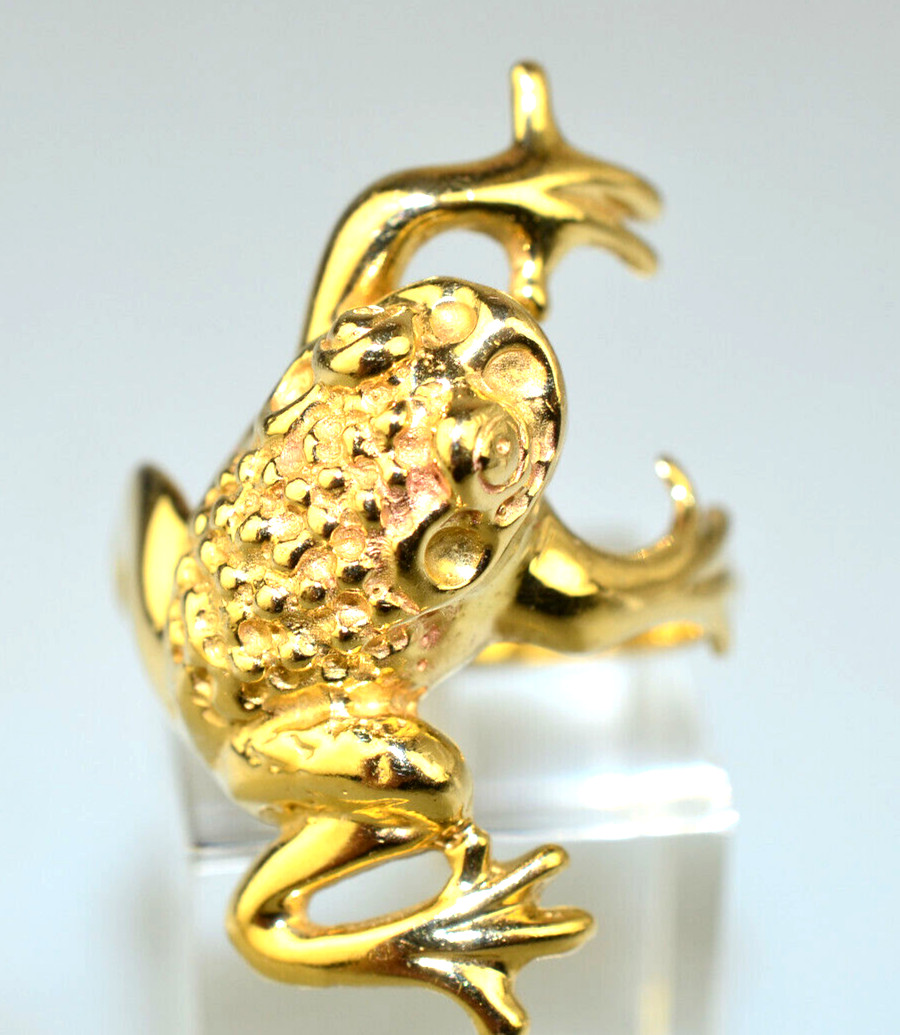 14K SOLID YELLOW GOLD 2-DIMENSIONAL FIGURAL FROG … - image 1