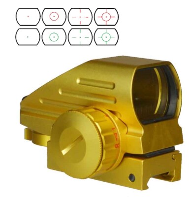 Gold Color Holographic Reflex Dot Sight Weaver Mount Adjustable Red & Green Illu