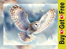 Majestic Flying Owl, Detailed Watercolor Painting Print 5"x7" on Matte Paper