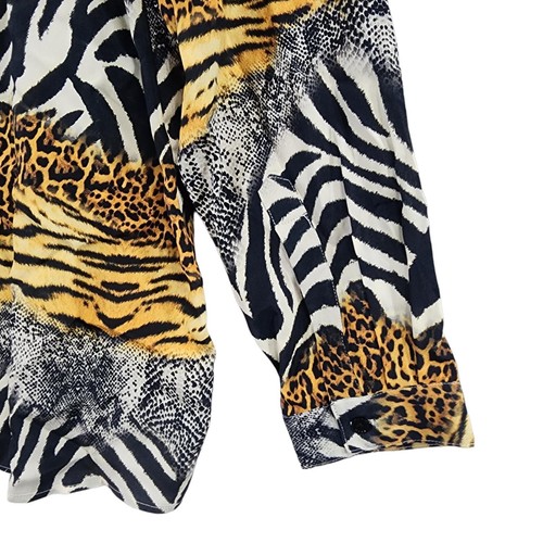 DG2 Diane Gilman Silk Blend Top Blouse Button Down Shirt Mixed Animal Print XL - Picture 5 of 10
