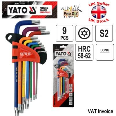 TORX T10-T50 TAMPERPROOF Security KEY STAR 6-points With Hole YATO Set of 9
