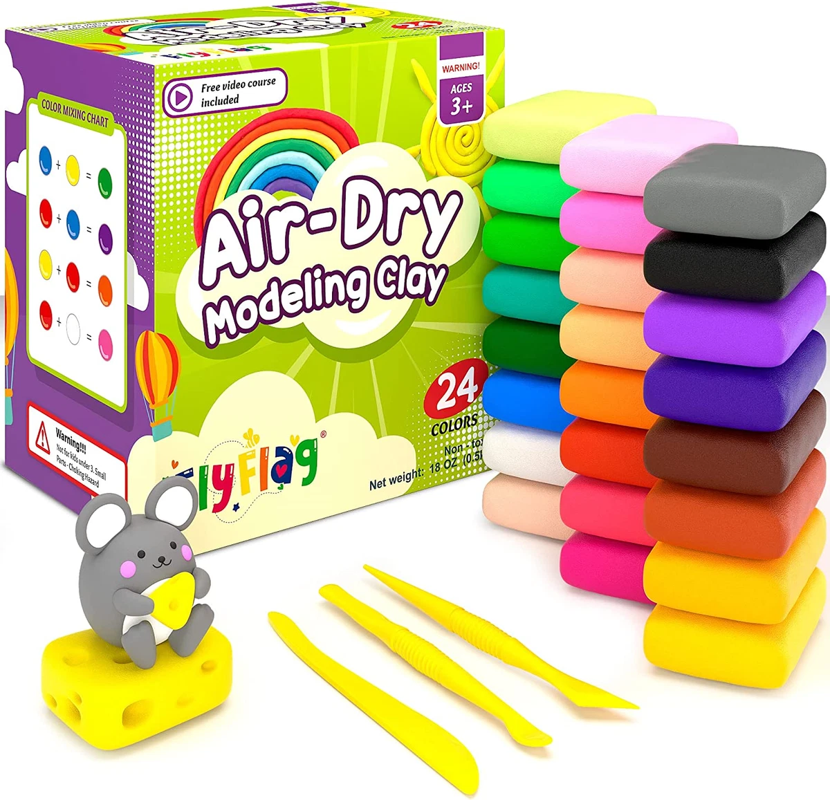 Air Dry Clay 24 Colors, Soft & Ultra Light, Modeling Clay for Kids