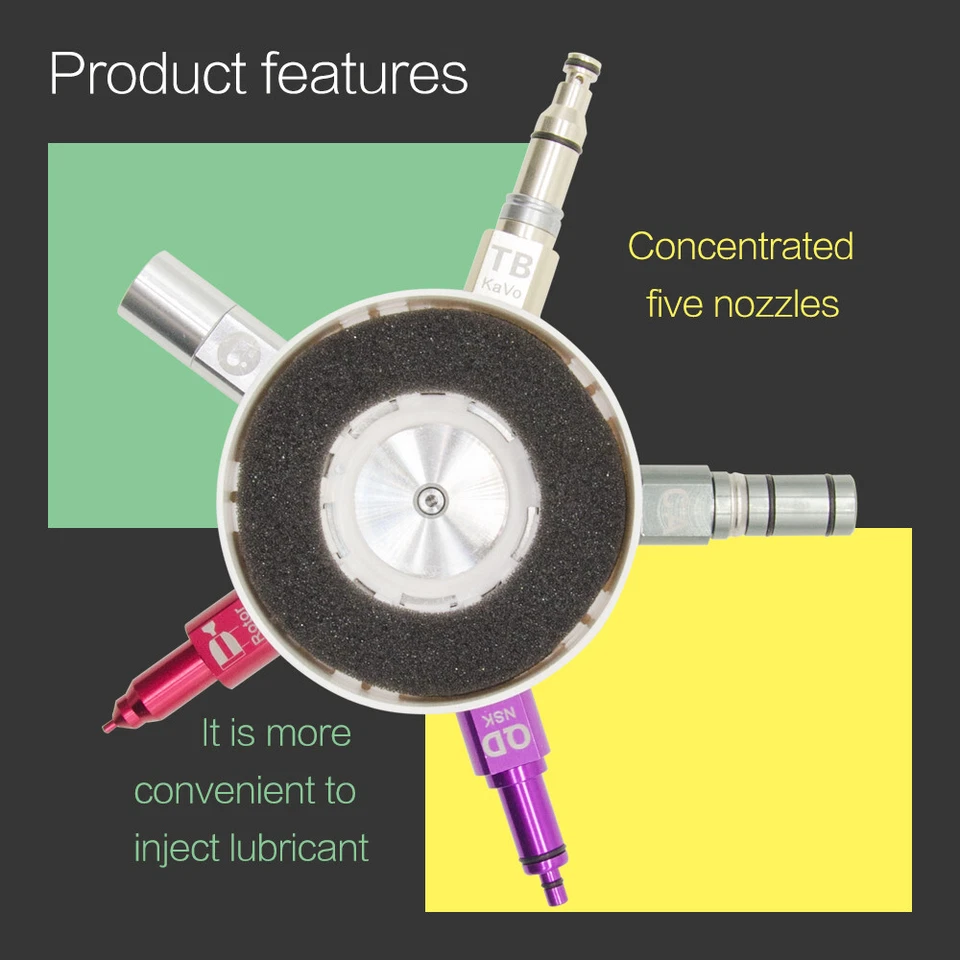 Sistema de lubricación dental de piezas de mano máquina de limpieza de engrasadores 5 boquillas llenas de aceite Foto 4 de 4