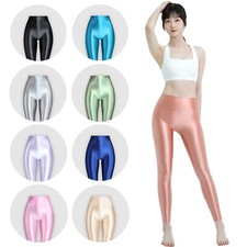 Womens Smooth Front Seamless Leggings Wide Waist Yoga Fitness Ankle Length Pants