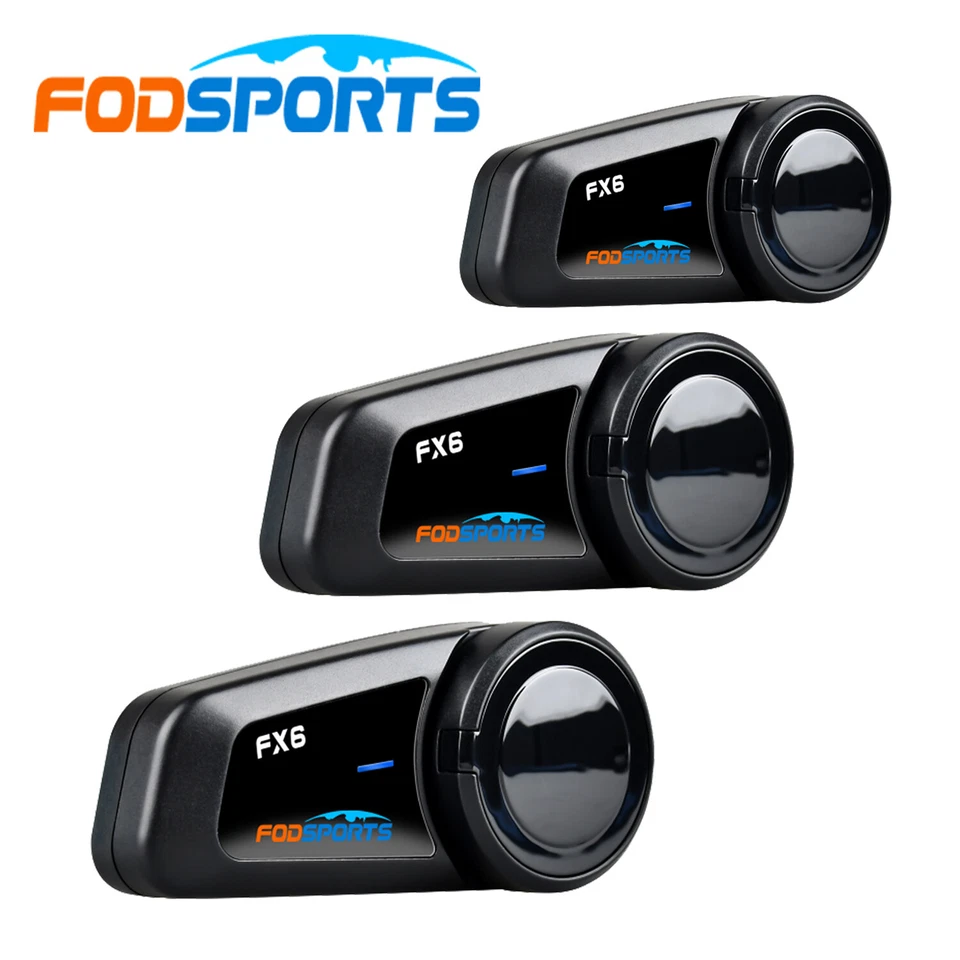 FODSPORTS 3X Intercom Motorrad Bluetooth Headset FX6 Helmet Sprechanlage 6 Fahrer 1000M FM