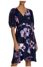 Adrianna Papell Dreamy Floral Hibiscus Wrap Dress L125109 Size 14