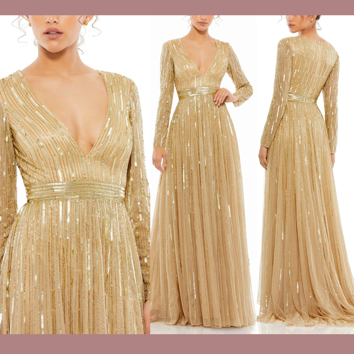 mac duggal sequin top a line dress NWT $598 [ 6 ] Sequined Illusion Long Sleeve A-line Gown Taupe #G1972 spaghetti-strap A line strong satin Color:Peach Pink Mac Duggal gown with