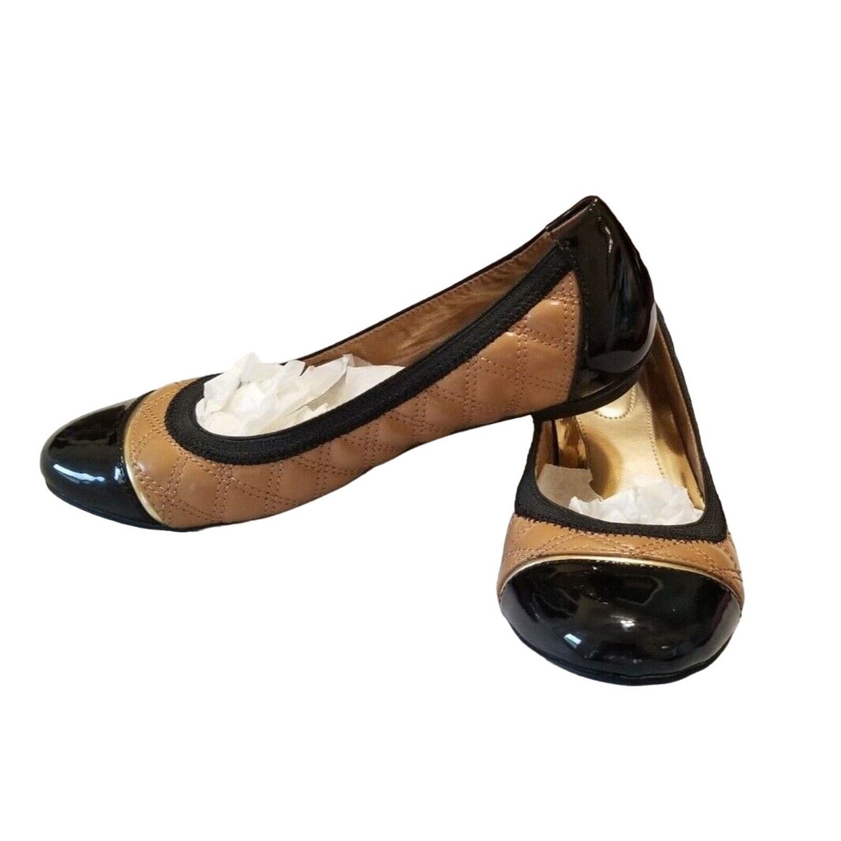 Quilted Ballet Tan And Black Flats BN Coach Allyson Quilted Ballet