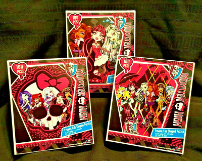 3 New Vintage MONSTER HIGH  Freaky Fab Shaped Puzzles  approx 10'' x 9'' 