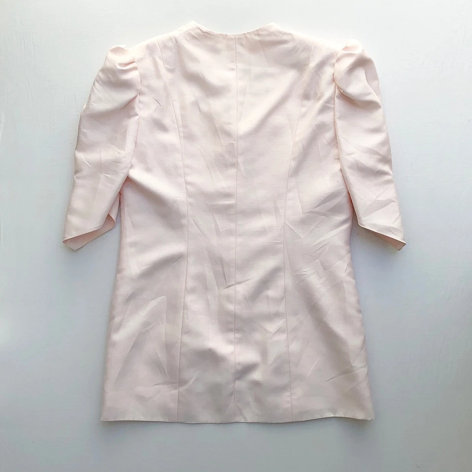 Blazer Top Vintage Años 80 Principios 90 Bebé Rosa Satinado Floral Cuentas Hombro Abullonado M Foto 2 de 4