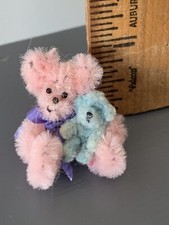 Chenille Pipe Cleaner Handmade Miniature Pink Teddy Bear Holding Tiny Baby Bear 