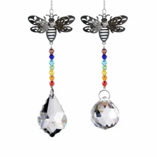 Chandelier Crystal Suncatcher Metal Bees Hanging Prism Pendant for Garden Decor