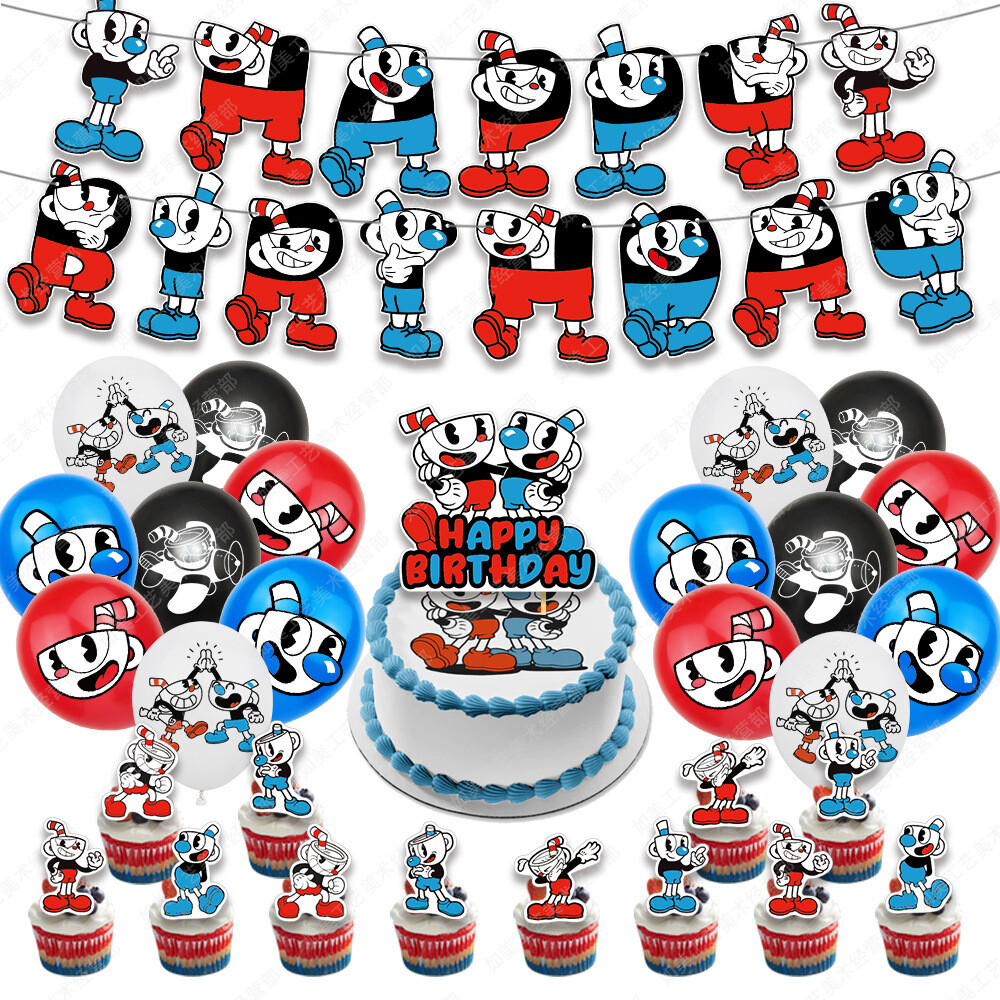 42p Cuphead Cuphead Birthday Game Themed Party Decora Banner Cake