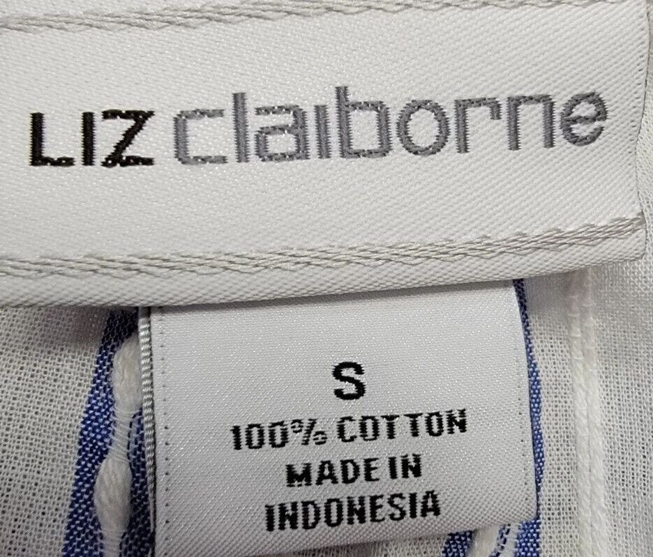 Camisa Top Blusa Liz Claiborne Mujer Talla S Pequeña Azul Blanco Rayas Foto 2 de 4