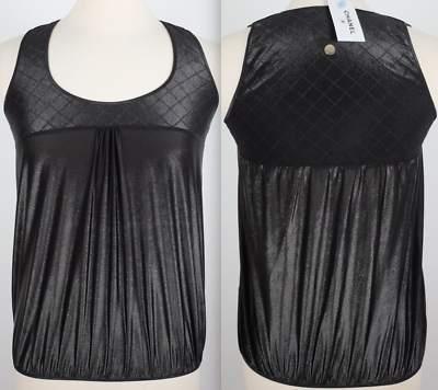 CHANEL ブラック タンクトップ 38 New Chanel 38 US 6 T shirt top vest 07P logo pin quilted pattern