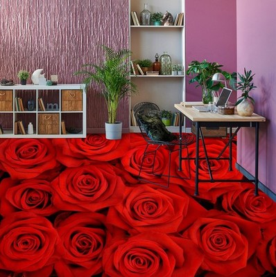 3D Rote Rose C5989 Fußboden Wandbild Unentschied BildTapete Amy