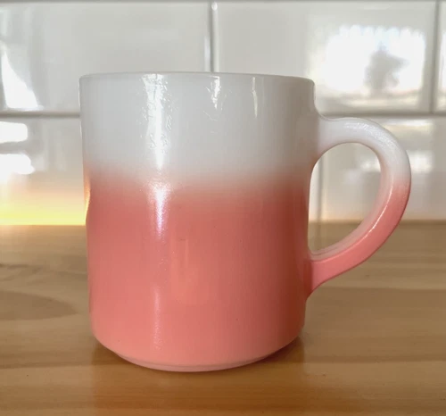 Hazel Atlas VTG MCM Pink and White Ombre Milk Glass Coffee Tea Mug 8 oz Girlhood