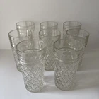Vintage Set of 8 Anchor Hocking Quilted Diamond Clear Drinking Tumbler Glasses