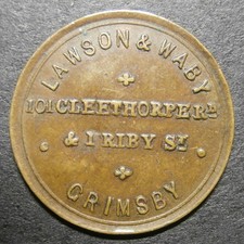 Farthing token - Lawson & Waby drapers of Grimsby RRR extremely rare BUF W.1714