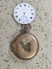 Vintage Elgin Pocket Watch Parts Case Gold Plated Dial 51mm Used