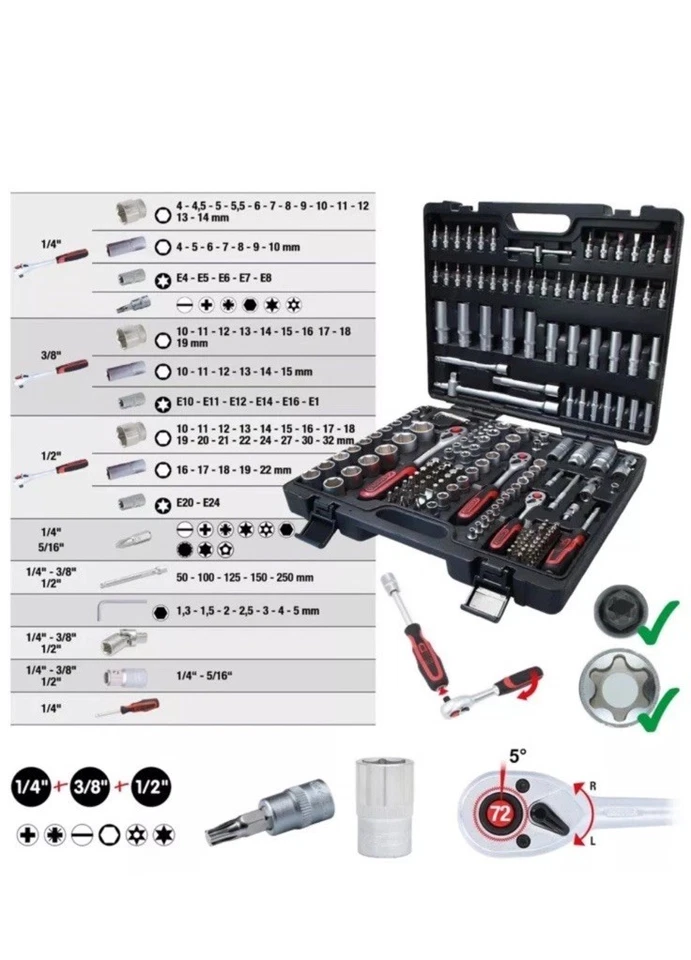 S TOOLS 179 Tlg. Ratschenkasten Steckschlüssel Nusskasten Werkzeug Koffer Set 1 - Bild 3 von 3
