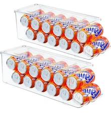 Beverage Can Organizer Holder Dispenser for Fridge Stackable with Lids set of 2