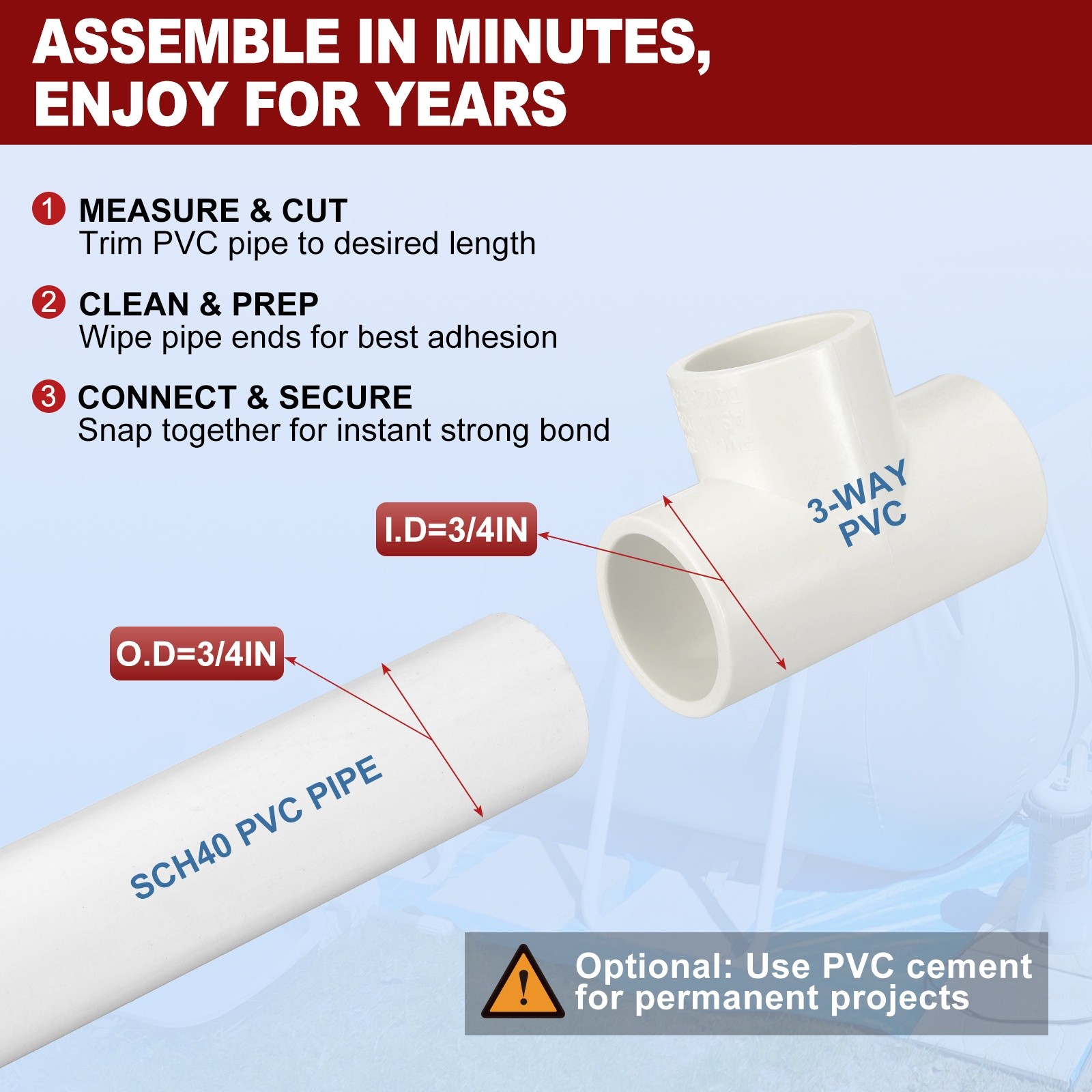 20Pcs 3/4" Tee Fitting, SCH40 Furniture Grade Pipe Fitting, Corner Connector