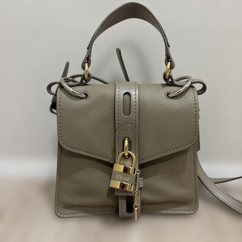 Auth Chloe Aby Shoulder bag Handbag 2way Leather Greige Padlock Key Women's