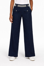 Anthropologie Elevenses Wide Leg Pants 2 Navy Linen Blend High Rise Resort Chic