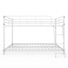 Junior Modern Metal Twin Over Twin Low Bunk Bed for Kids Metal Frame in White