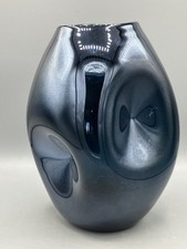 Beautiful Hand Blown Dimpled Pinch Glass Vase Sapphire Blue 10" Tall
