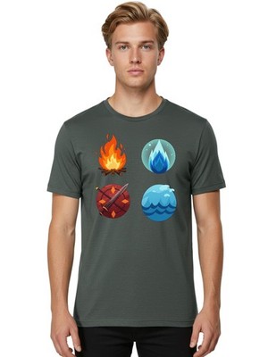 Four-Elements Mens Graphic Tee, 100% Cotton, Casual Summer Wear