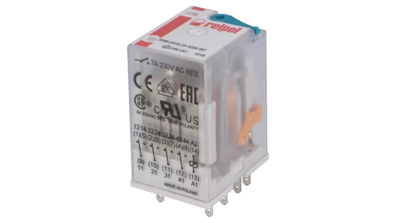 R4N2014231024WT Relay: Electromagnetic 4PDT Coils: 24VDC 6A/250VAC /T2UK