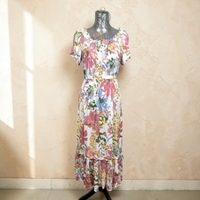 Cottagecore Floral Maxi Dress Tiered Ruffle Hem Prairie Boho Peasant Large Party