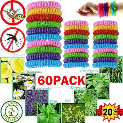 60Pack Anti Bug Insect Pest Repellent Bracelet Wrist Band Natural Protection