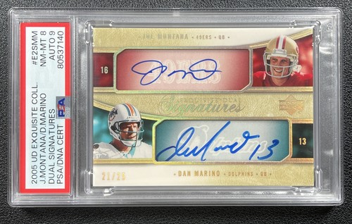 JOE MONTANA DAN MARINO PSA 8 2005 UD EXQUISITE COLL SIGNATURE DUALS AUTO 21/25