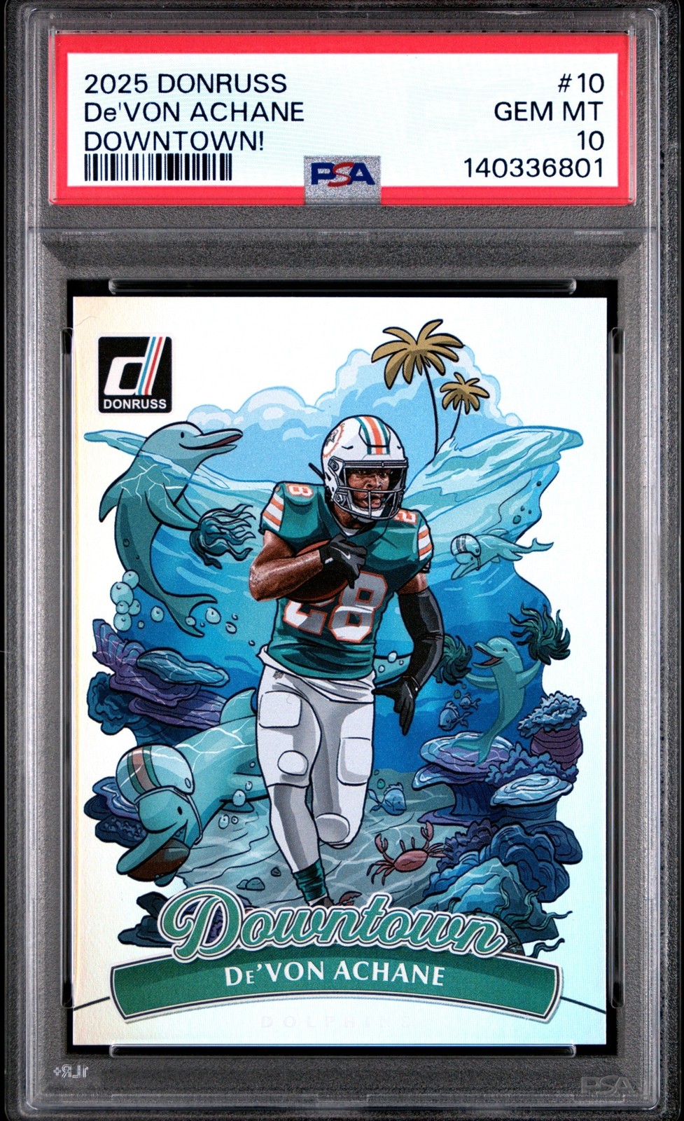 2025 Donruss Football De'von Achane #10 Downtown! PSA 10