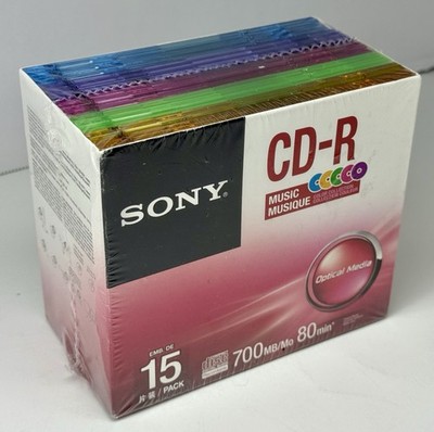 Sony CD-R Audio Music 15 Pack 80 min Discs In Slim Jewel Cases Color Collection