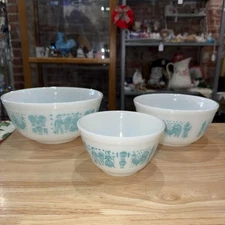 Vintage Pyrex Amish Butterprint Set of 3 Mixing Bowls Turquoise 401 402 403