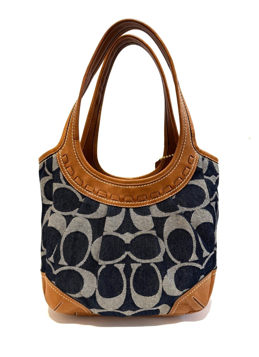 RARE COACH Y2K DENIM ERGO SIGNATURE TATTERSALL MED SHOULDER TOTE