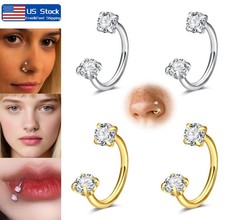 2  Women Nose Rings Hoops Nose Studs Surgical Steel Jewelry Silver Gold Black US