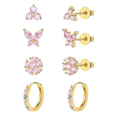 Ohrstecker Gold 4 Paar 18K Vergoldet Ohrringe Creolen Gold Set Damen Zirkonia...