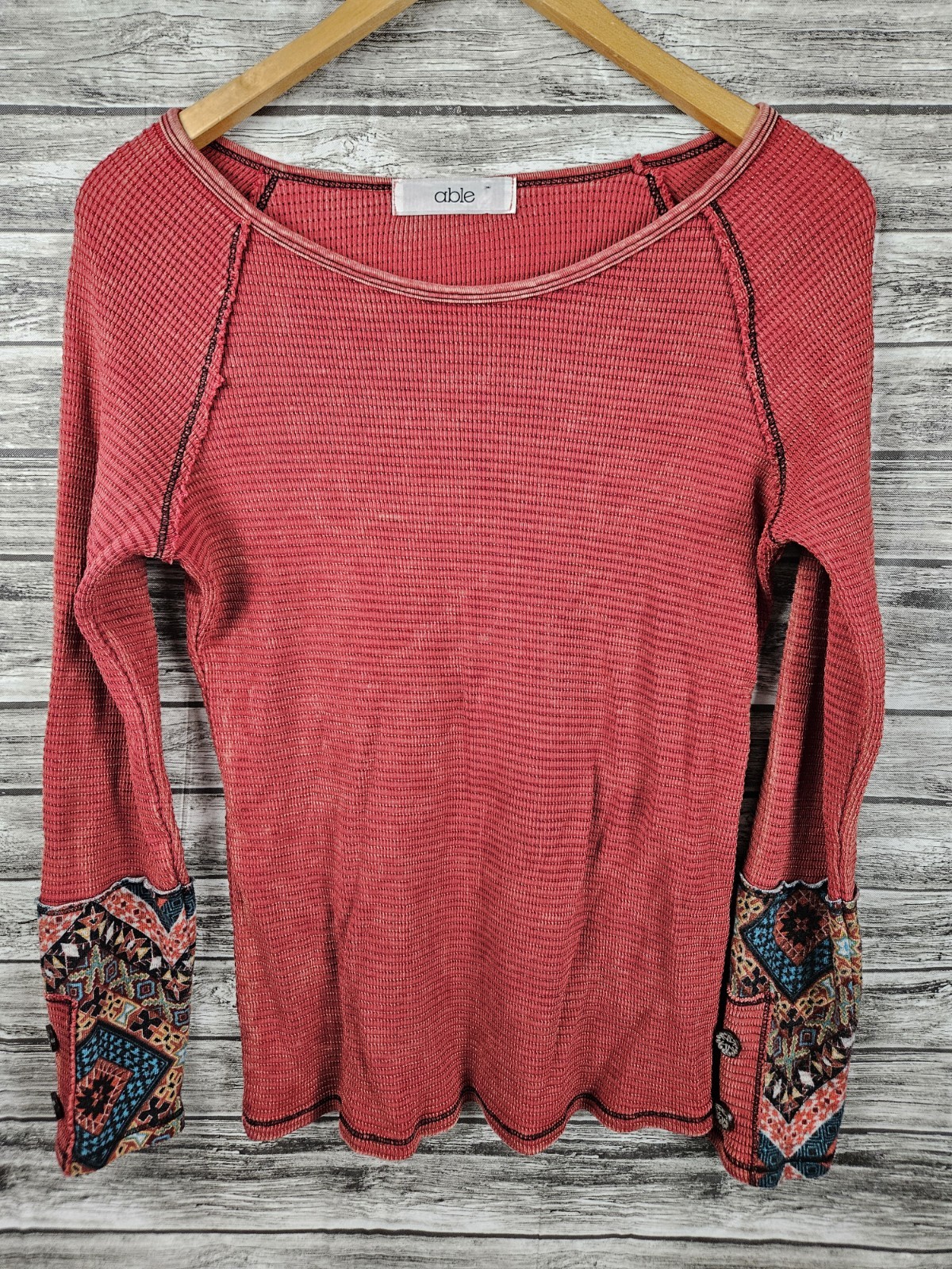 ABLE Women's XL Red Thermal Pattern Cuff Longslee… - image 1