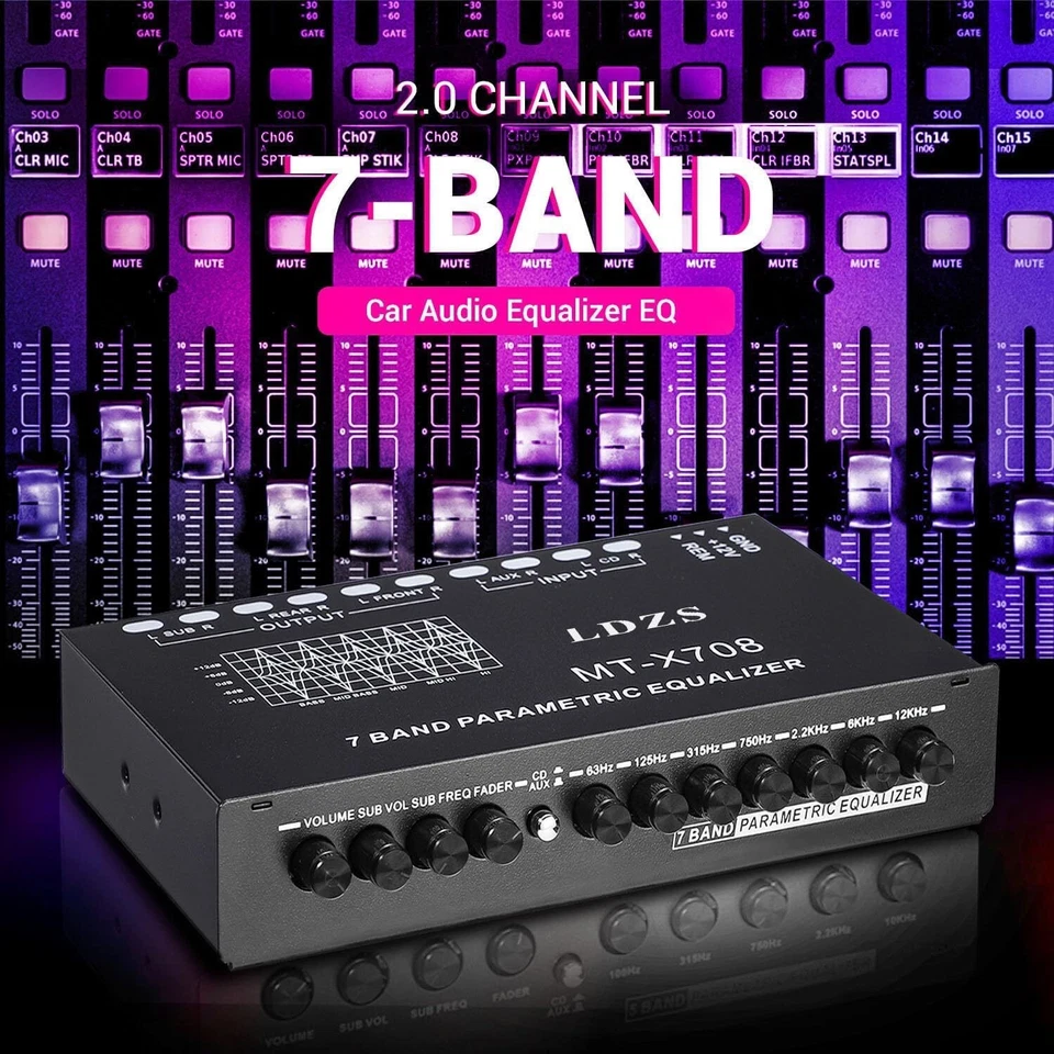 7/8/9 Band 1/2 Din Graphic Car Audio Equalizer 6Ch Front/Rear+Sub AUX Output EQ - Image 2 of 4